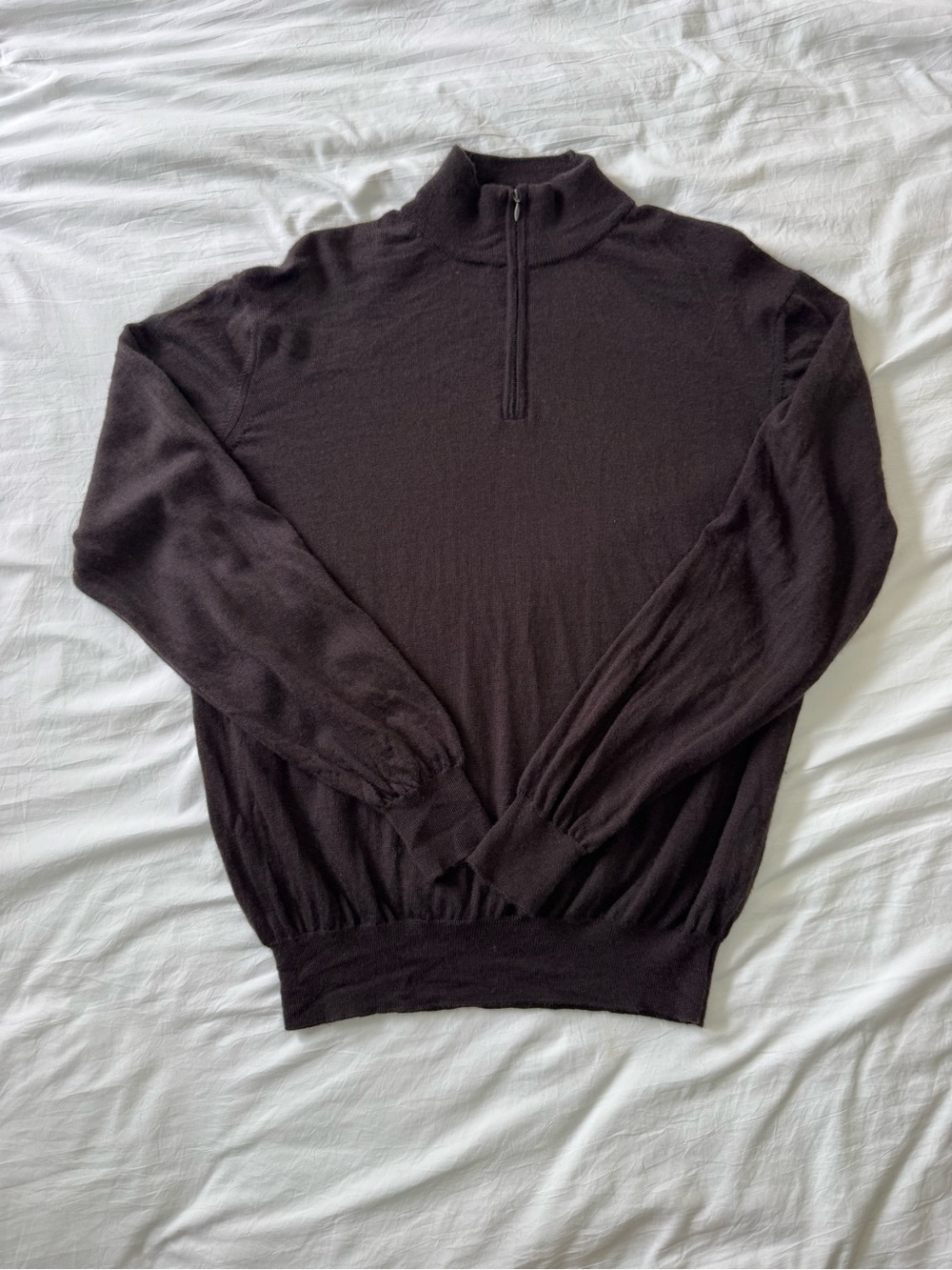 Men's Dark Brown Quarter-Zip Sweater 100% Merino Wool